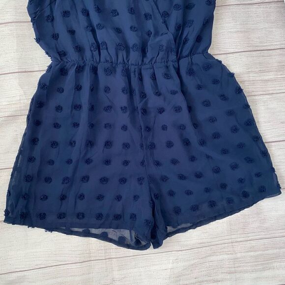 BTFBM fully lined v-cut short sleeve romper w/fabric appliqués navy blue sz L - Picture 2 of 12